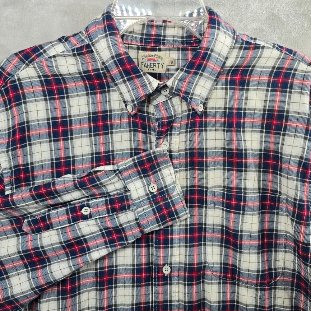 Faherty Size Large Indigo Dyed Plaid Flannel Button Down Shirt Red Blue‎ L
